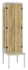 Šatní skříň 2-dveřová s lavicí, kov-lamino T1970, šedá - dub Baroque Gold