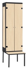 Šatní skříň 2-dveřová s lavicí, kov-lamino T1970, černá - bříza