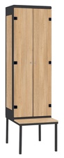 Šatní skříň 2-dveřová s lavicí, kov-lamino T1970, černá - dub Nagano