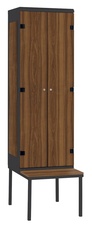 Šatní skříň 2-dveřová s lavicí, kov-lamino T1970, černá - ořech