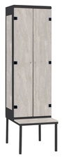 Šatní skříň 2-dveřová s lavicí, kov-lamino T1970, černá - beton