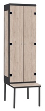 Šatní skříň 2-dveřová s lavicí, kov-lamino T1970, černá - ořech Light Rockrord
