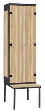 Šatní skříň 2-dveřová s lavicí, kov-lamino T1970, černá - jasan Blonde Surfside