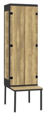 Šatní skříň 2-dveřová s lavicí, kov-lamino T1970, černá - dub Baroque Gold