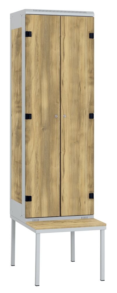 TRITON šatní skříň 2-dveřová s lavicí, kov-lamino T2195, šedá - dub Baroque Gold