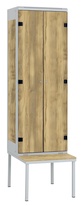 TRITON šatní skříň 2-dveřová s lavicí, kov-lamino T2195, šedá - dub Baroque Gold