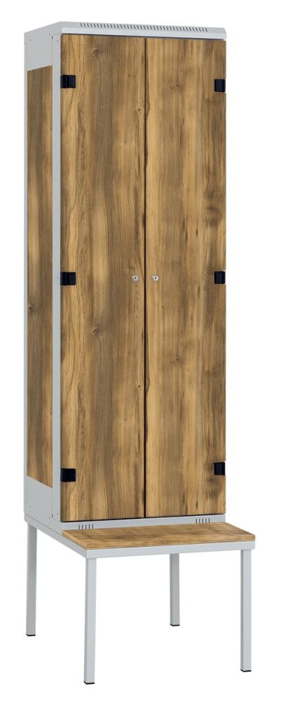 TRITON šatní skříň 2-dveřová s lavicí, kov-lamino T2195, šedá - dub Baroque Amber