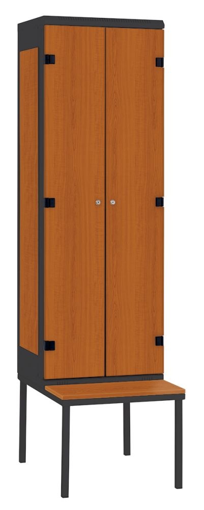 Šatní skříň 2-dveřová s lavicí, kov-lamino T2195, černá - třešeň
