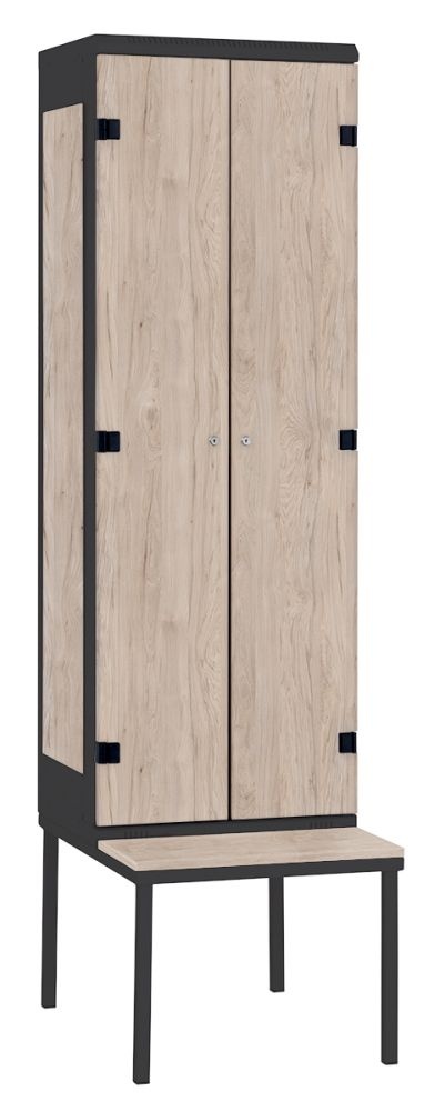 TRITON šatní skříň 2-dveřová s lavicí, kov-lamino T2195, černá - ořech Light Rockrord