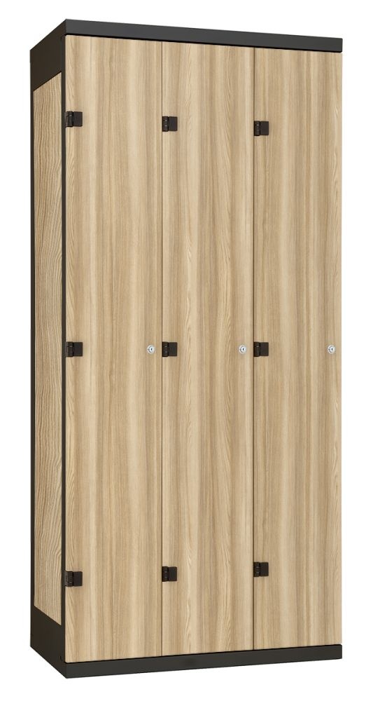 Šatní skříň 3-dveřová kov-lamino T1970, černá - jasan Blonde Surfside