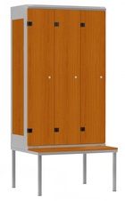Šatní skříň 3-dveřová s lavicí, kov-lamino T1970, šedá - třešeň