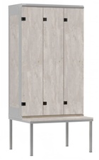 Šatní skříň 3-dveřová s lavicí, kov-lamino T1970, šedá - beton