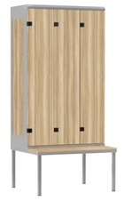 Šatní skříň 3-dveřová s lavicí, kov-lamino T1970, šedá - jasan Blonde Surfside