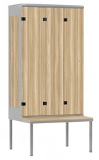 TRITON šatní skříň 3-dveřová s lavicí, kov-lamino T1970, šedá - jasan Blonde Surfside