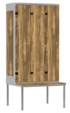 Šatní skříň 3-dveřová s lavicí, kov-lamino T1970, šedá - dub Baroque Amber