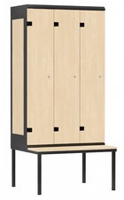 Šatní skříň 3-dveřová s lavicí, kov-lamino T1970, černá - bříza