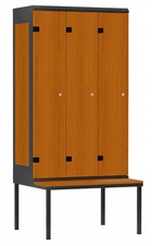 Šatní skříň 3-dveřová s lavicí, kov-lamino T1970, černá - třešeň