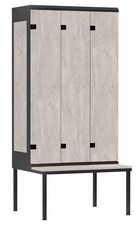 Šatní skříň 3-dveřová s lavicí, kov-lamino T1970, černá - beton