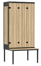 TRITON šatní skříň 3-dveřová s lavicí, kov-lamino T1970, černá - jasan Blonde Surfside