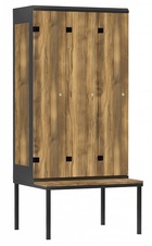 Šatní skříň 3-dveřová s lavicí, kov-lamino T1970, černá - dub Baroque Amber