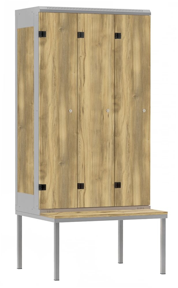 TRITON šatní skříň 3-dveřová s lavicí, kov-lamino T2195, šedá - dub Baroque Gold