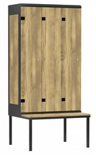 TRITON šatní skříň 3-dveřová s lavicí, kov-lamino T2195, černá - dub Baroque Gold