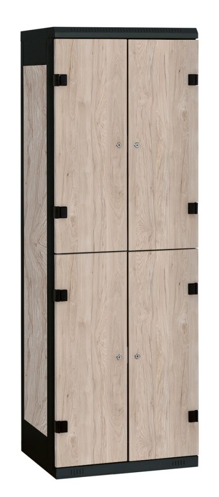 TRITON šatní skříň se 4 boxy s lavicí kov-lamino T1970, černá - ořech Light Rockrord