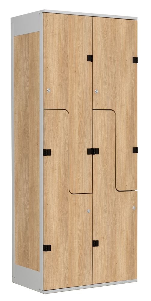Šatní skříň se 4 boxy a dveřmi ve tvaru Z, kov-lamino T1970, šedá - dub Nagano