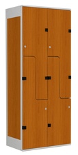 Šatní skříň se 4 boxy a dveřmi ve tvaru Z, kov-lamino T1970, šedá - třešeň