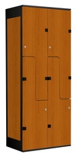 Šatní skříň se 4 boxy a dveřmi ve tvaru Z, kov-lamino T1970, černá - třešeň