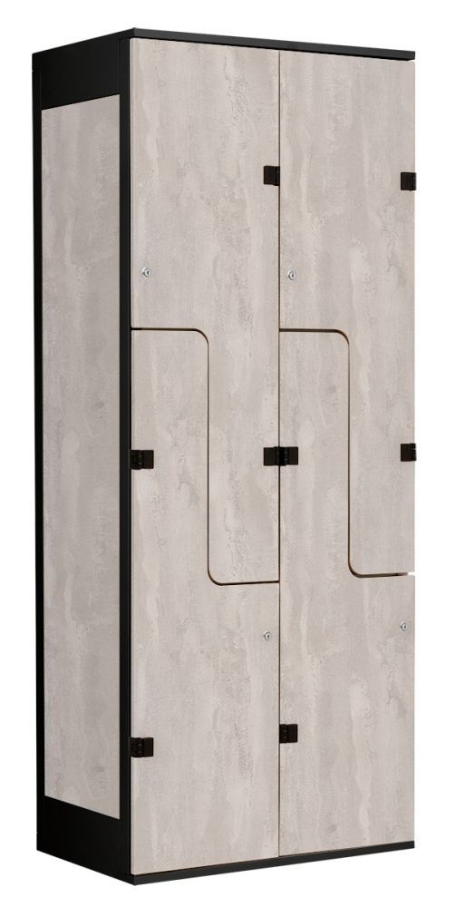 Šatní skříň se 4 boxy a dveřmi ve tvaru Z, kov-lamino T1970, černá - beton