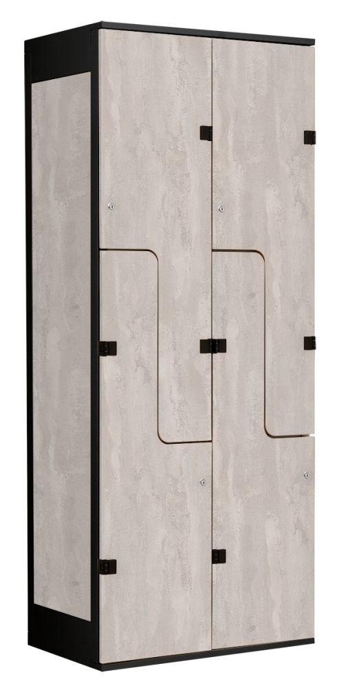 TRITON šatní skříň se 4 boxy a dveřmi ve tvaru Z, kov-lamino T1970, černá - beton