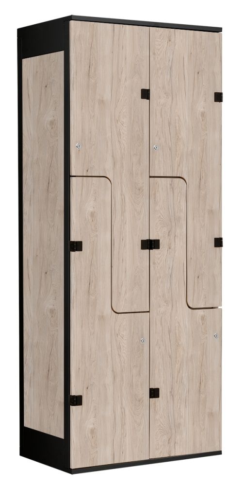 TRITON šatní skříň se 4 boxy a dveřmi ve tvaru Z, kov-lamino T1970, černá - ořech Light Rockrord