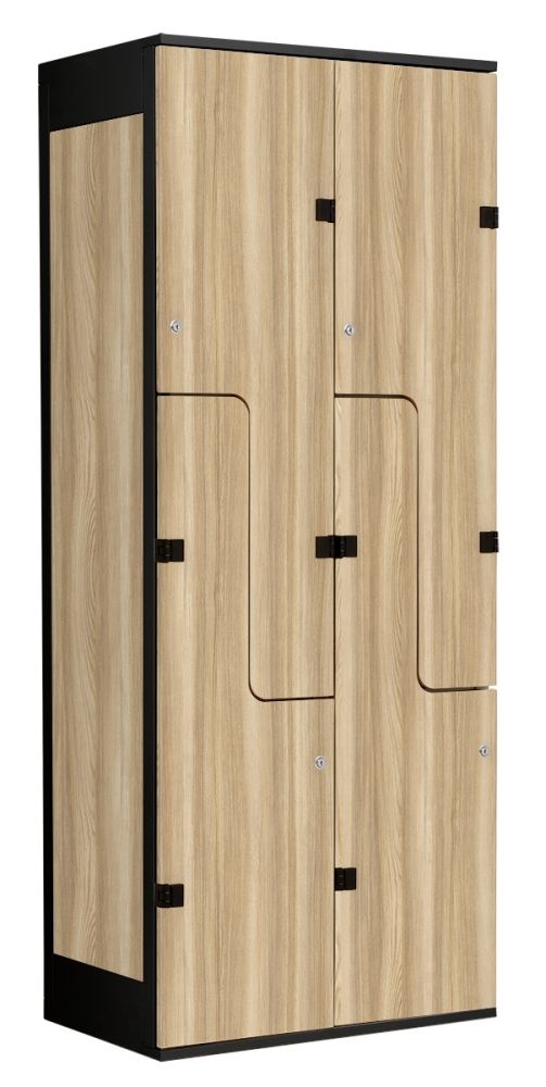 Šatní skříň se 4 boxy a dveřmi ve tvaru Z, kov-lamino T1970, černá - jasan Blonde Surfside