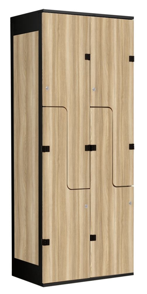 TRITON šatní skříň se 4 boxy a dveřmi ve tvaru Z, kov-lamino T1970, černá - jasan Blonde Surfside