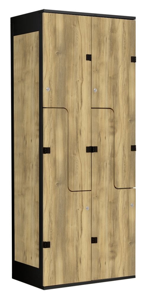 TRITON šatní skříň se 4 boxy a dveřmi ve tvaru Z, kov-lamino T1970, černá - dub Baroque Gold