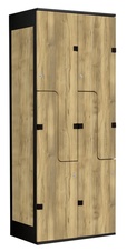 Šatní skříň se 4 boxy a dveřmi ve tvaru Z, kov-lamino T1970, černá - dub Baroque Gold
