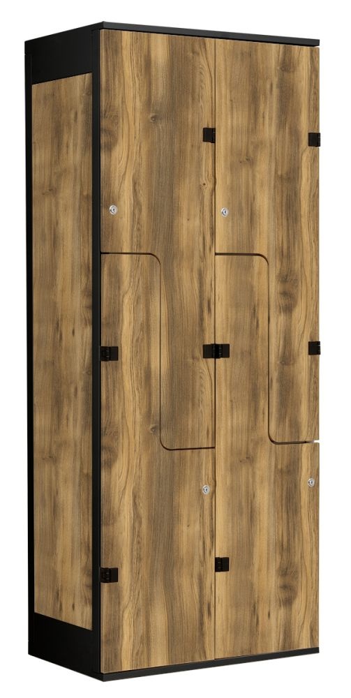 Šatní skříň se 4 boxy a dveřmi ve tvaru Z, kov-lamino T1970, černá - dub Baroque Amber