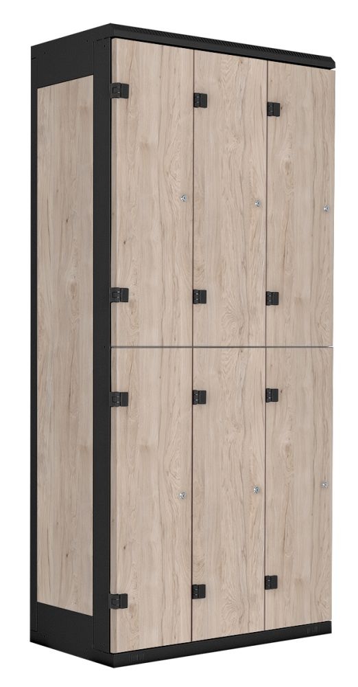 TRITON šatní skříň se 6 boxy kov-lamino T1970, černá - ořech Light Rockrord