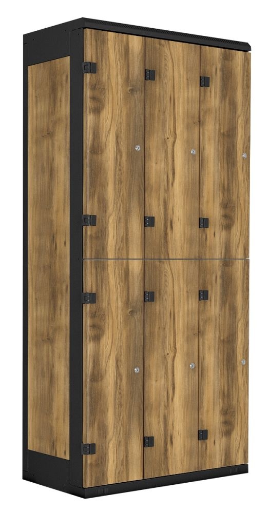 TRITON šatní skříň se 6 boxy kov-lamino T1970, černá - dub Baroque Amber