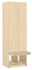 Šatní skříň lamino 2-dveřová s lavicí T1970, dekor bříza
