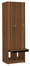 Šatní skříň lamino 2-dveřová s lavicí T1970, dekor ořech