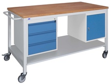 Pojízdný montážní stůl 150x80 cm s kontejnery Z3 a D1, buková překližka