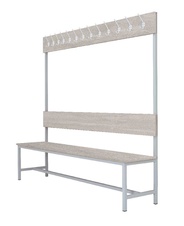Šatní lavice s 8 věšáky kov-lamino, délka 1200 mm, šedá - beton
