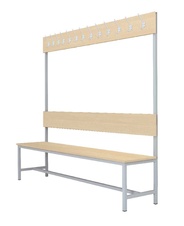 Šatní lavice s 10 věšáky kov-lamino, délka 1500 mm, šedá - bříza