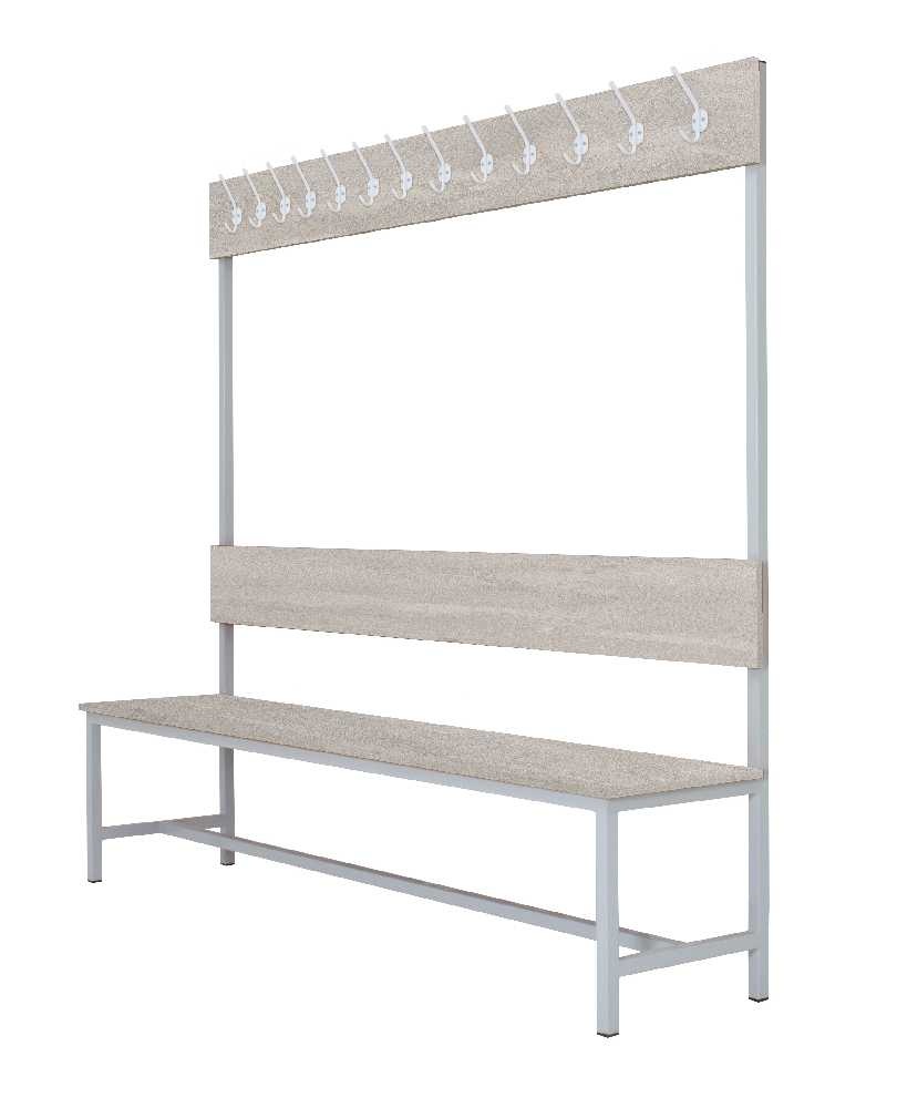 Šatní lavice s 10 věšáky kov-lamino, délka 1500 mm, šedá - beton