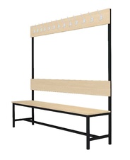 Šatní lavice s 10 věšáky kov-lamino, délka 1500 mm, černá - bříza