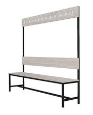Šatní lavice s 10 věšáky kov-lamino, délka 1500 mm, černá - beton