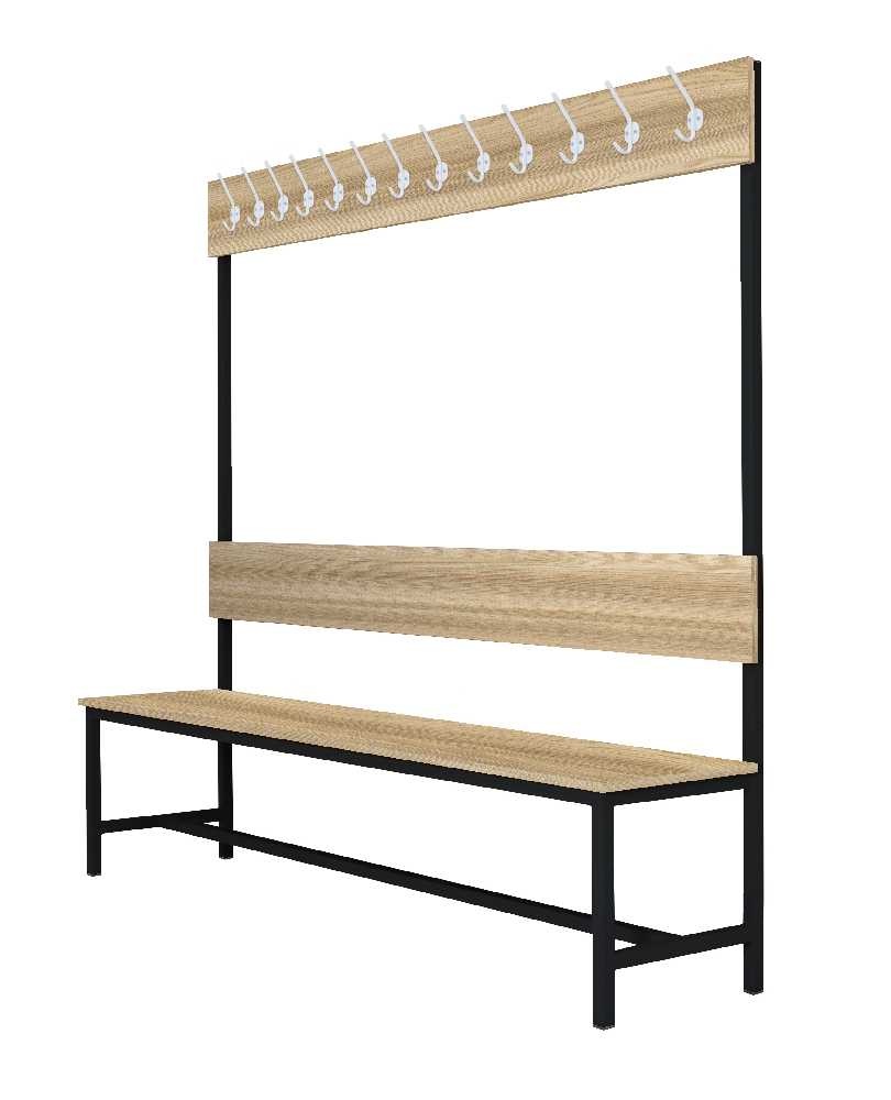 Šatní lavice s 10 věšáky kov-lamino, délka 1500 mm, černá - jasan Blonde Surfside
