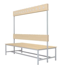 Šatní lavice oboustranná s 16 věšáky kov-lamino, délka 1200 mm, šedá - bříza